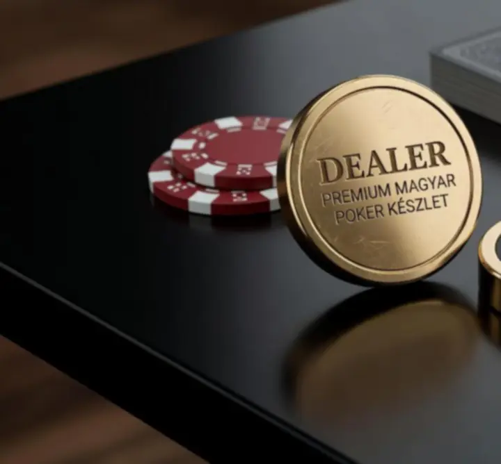 Dealer buttonok és all-in korong szett a pókerasztalon